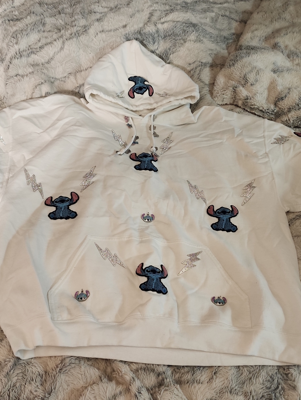White Embroidered Character Hoodie Sweatshirt - I Make These.